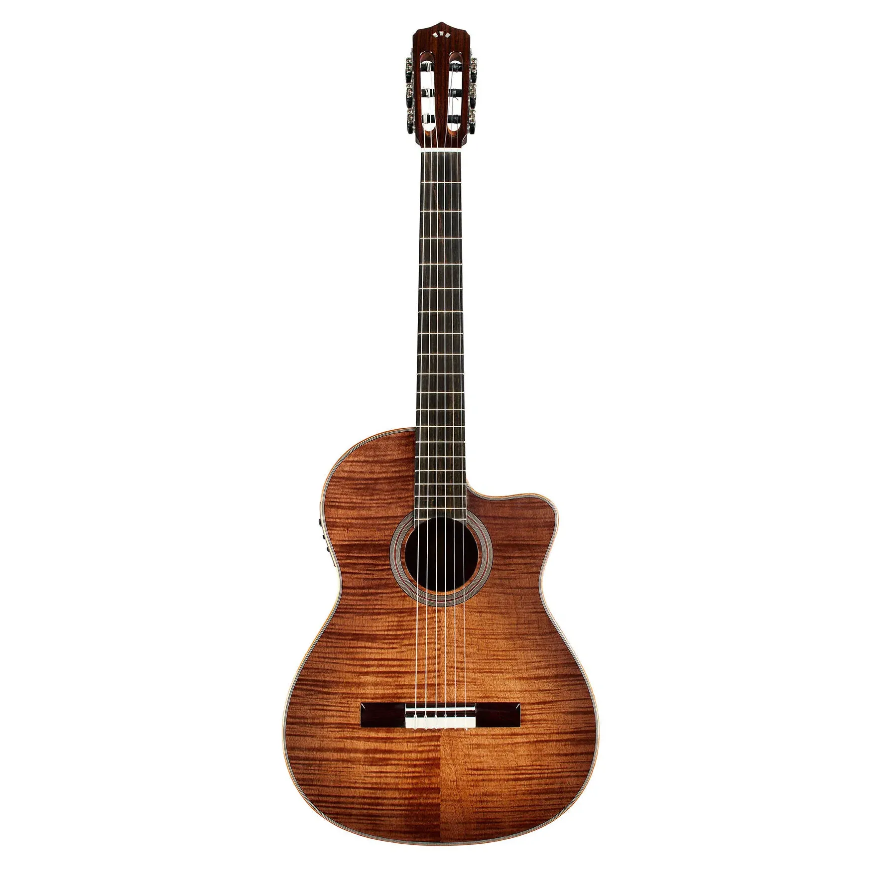 Cordoba Fusion 12 Cinnamon Burst 10 Góc chụp pickup chi tiết trên đàn guitar Cordoba Fusion 12 Cinnamon Burst với phím đàn cong nhẹ