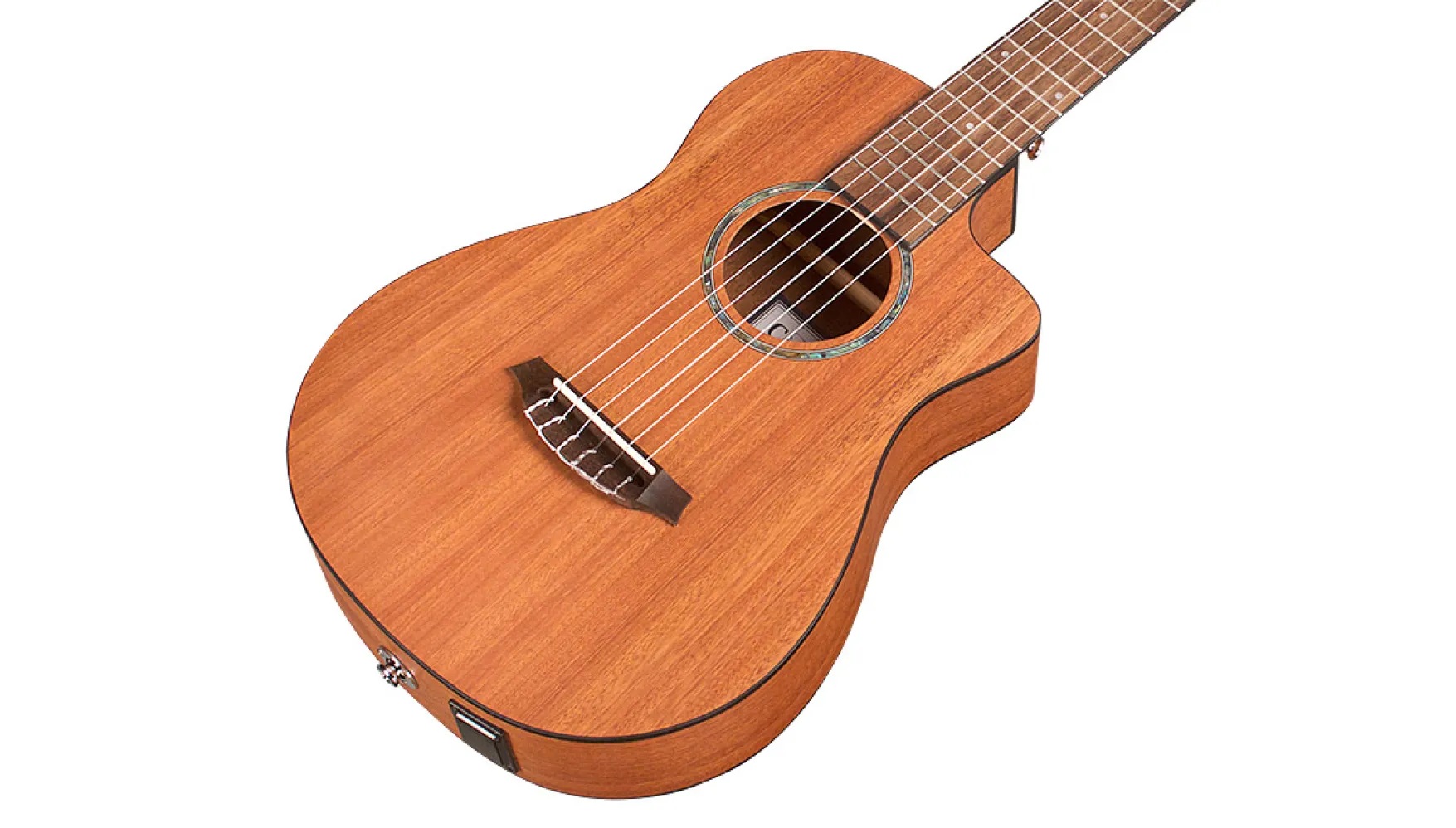 Cordoba Mini II MH CE 10 Góc chụp cận cảnh mặt top đàn guitar Cordoba Mini II MH CE với chất liệu gỗ Mahogany trầm ấm
