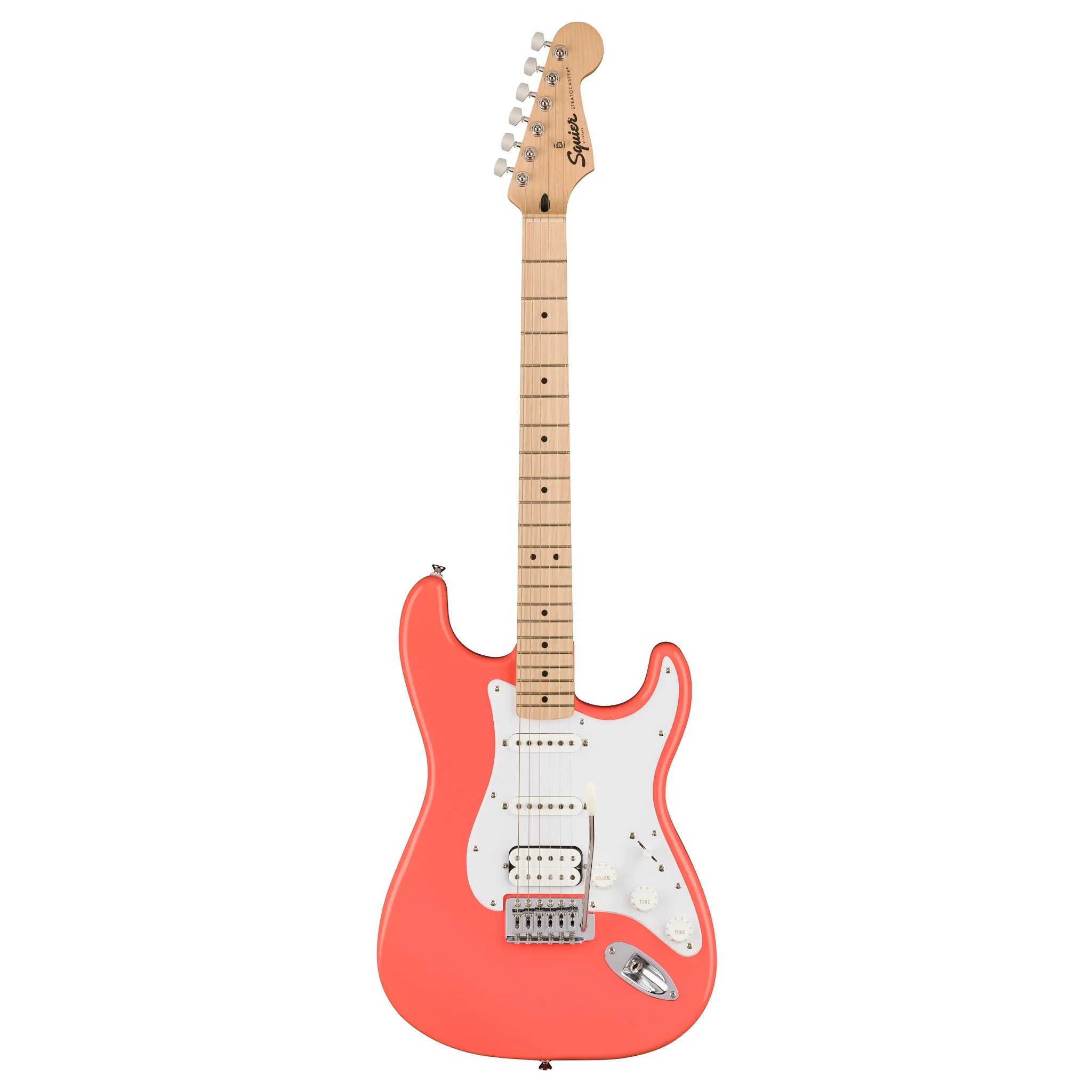 Đàn guitar điện Squier Sonic Stratocaster HSS Tahitian Coral 2 Guitar điện Squier Sonic Stratocaster HSS Maple màu Tahitian Coral toàn thân mặt sau